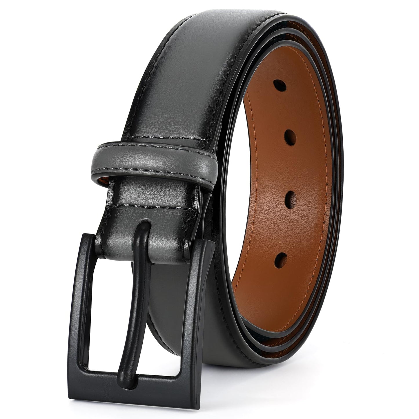 HOTXZQTIVE TSA Belt For Men Metal Free Dress Belts Hypoallergenic Leather Belt With Black Buckle Nickle Free