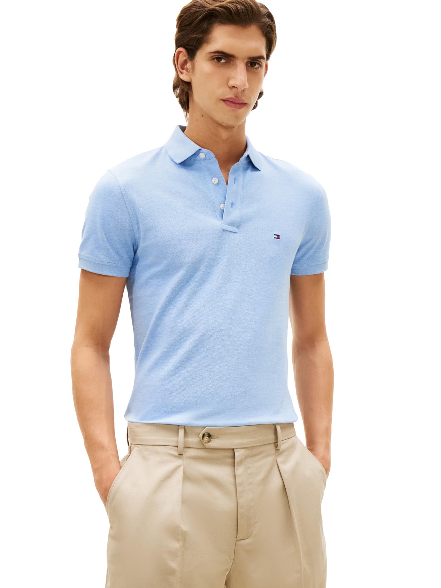 HOTTommy Hilfiger Men's Short Sleeve Polo Shirts in Slim Fit with Stretch and Organic Pique Cotton
