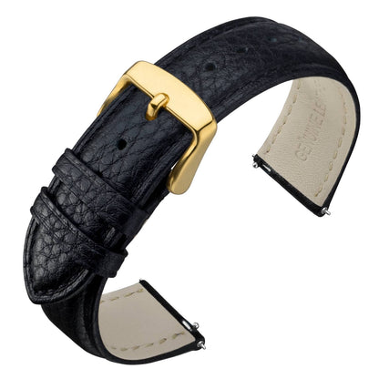 HOTANNEFIT Watch Band 18mm, Quick Release Textured Padded Leather Straps with Gold Buckle for Men and Women (Black)