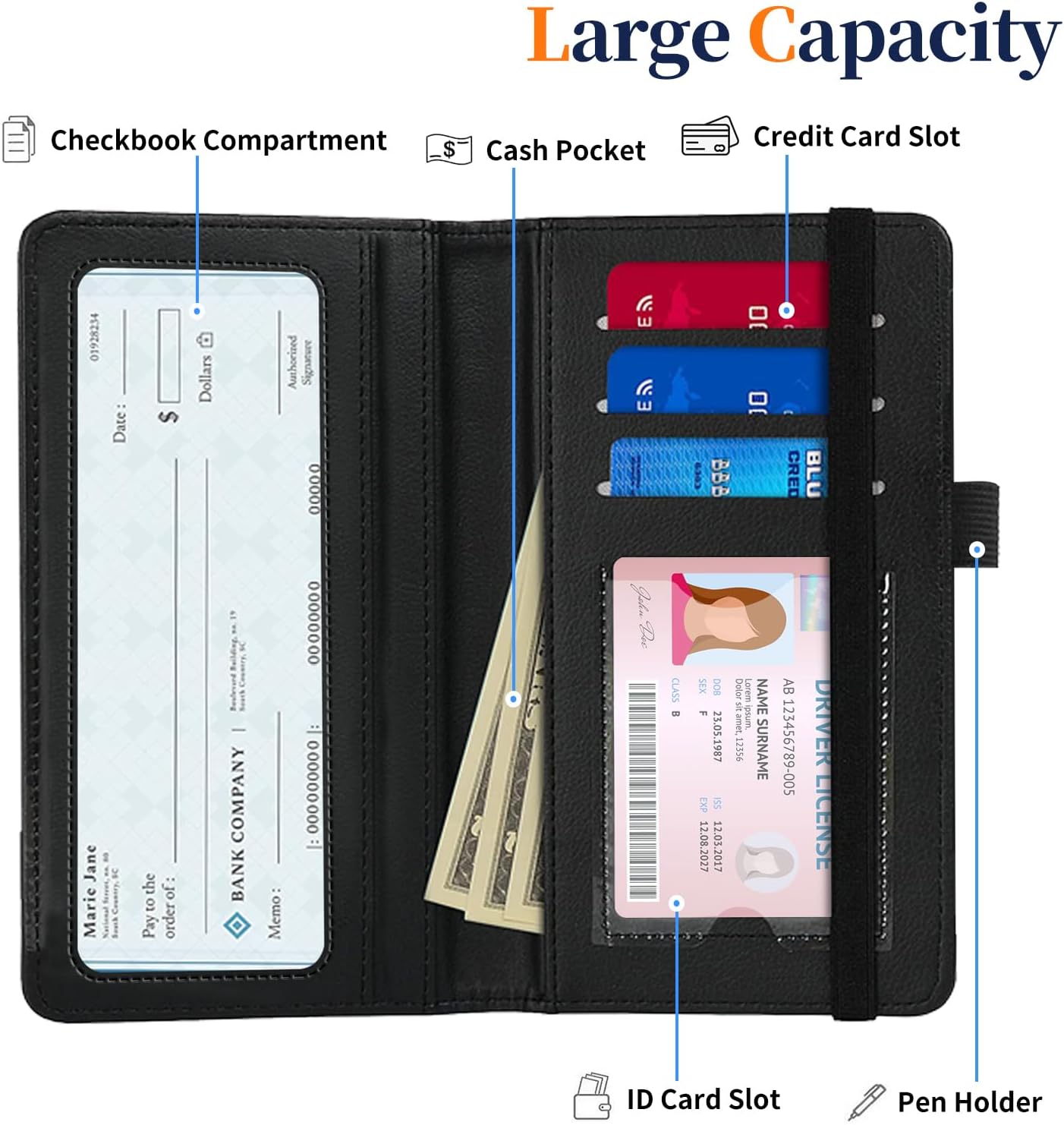 HOTPremium PU Leather Checkbook Cover for Men & Women,RFID Blocking Slim Check Book Holder with Duplicate Check Divider & Pen Holder,Fits Standard Personal Checks,Coastal Beach Blue Bow