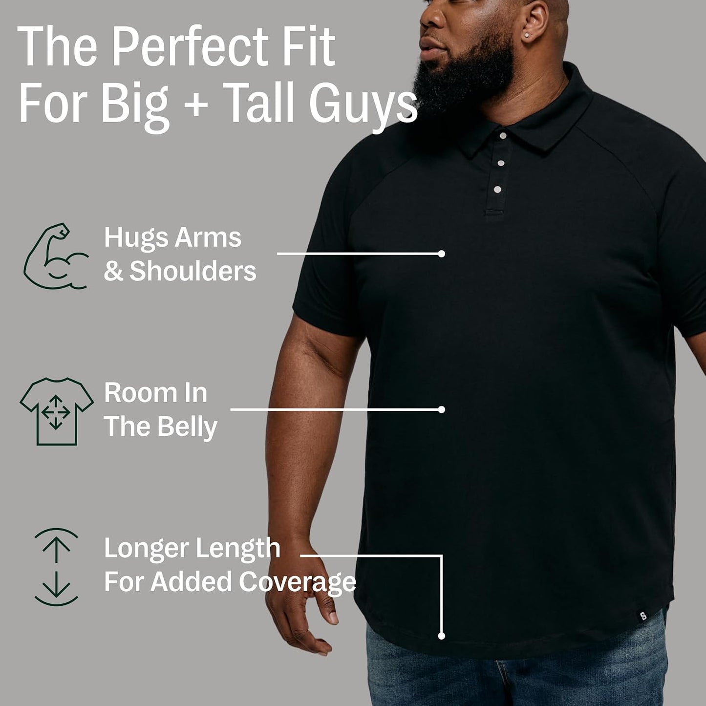 HOTSTRONGSIZE Big and Tall Polo Shirts for Men – Golf Shirt with Snap Buttons | Longer Length Shirt with Curved Hem