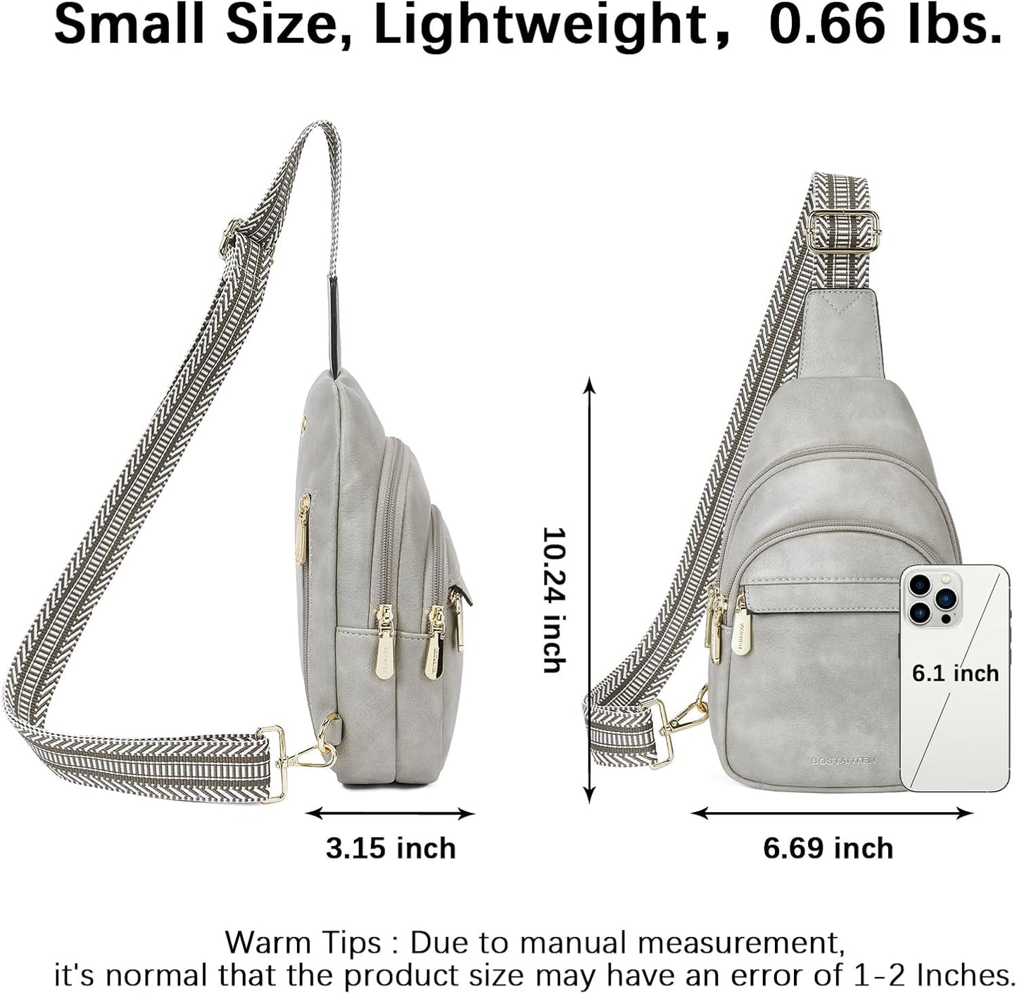 HOTBOSTANTEN Sling Bag for Women Leather Crossbody Bags Fanny Pack Chest Bag for Travel