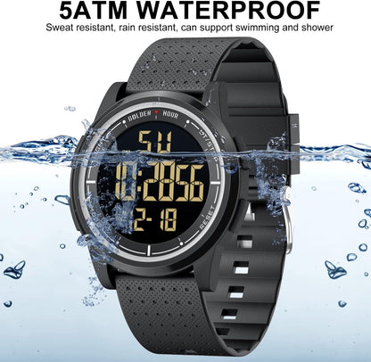 HOTGOLDEN HOUR Ultra-Thin Minimalist Sports Waterproof Digital Watches Men with Wide-Angle Display Rubber Strap Wrist Watch for Men Women