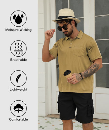 HOTSCODI 5 Pack Mens Pocket Polo Shirts Short Sleeve Multipack Golf Shirt for Men Moisture Wicking Casual Athletic Work T-Shirts