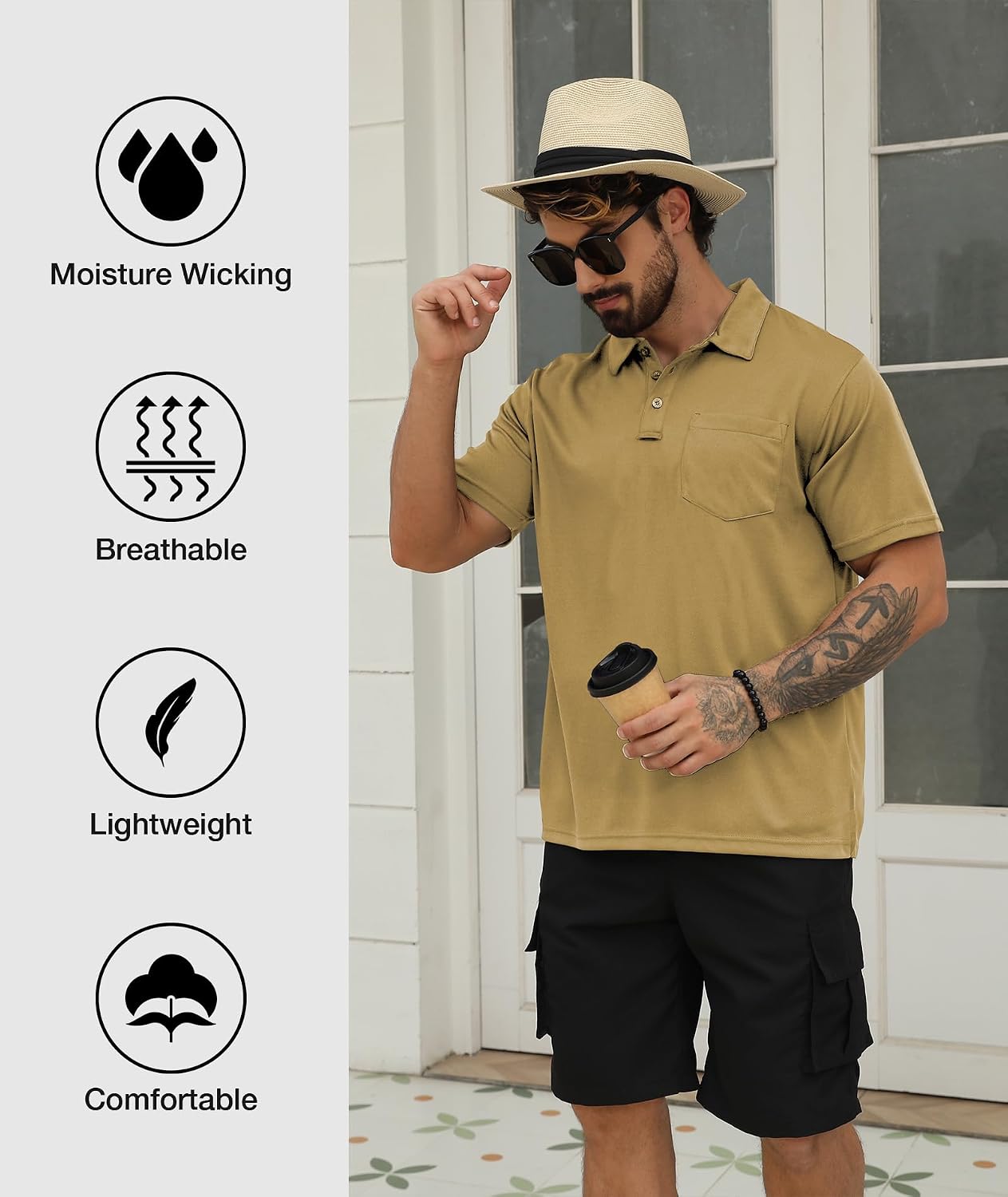 HOTSCODI 5 Pack Mens Pocket Polo Shirts Short Sleeve Multipack Golf Shirt for Men Moisture Wicking Casual Athletic Work T-Shirts