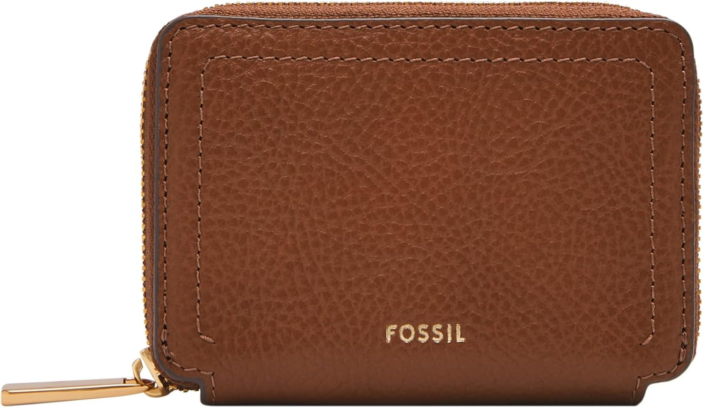 HOTFossil Women's Logan RFID-Blocking Leather Zip Around Card Case Wallet with Keychain