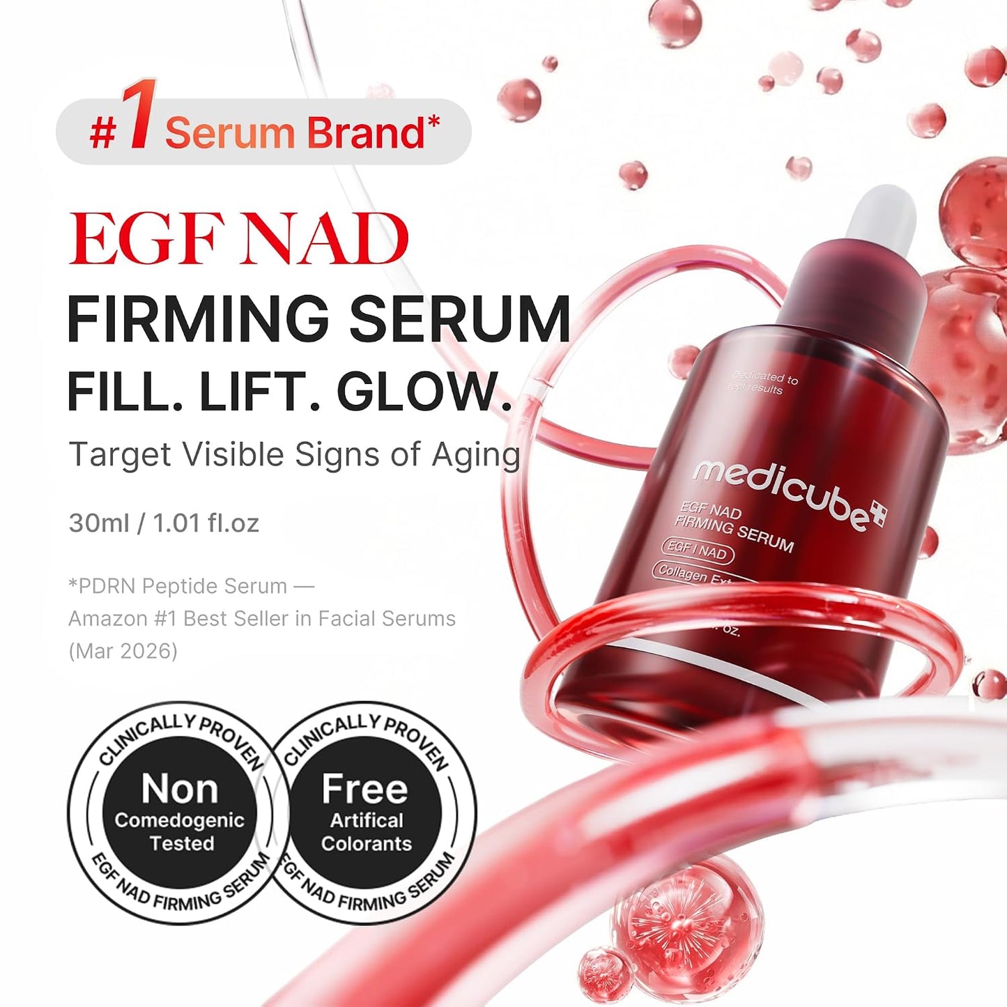 HOTmedicube NAD EGF Firming Serum for Face & Neck | Anti-Aging Serum with EGF Peptide, NAD+ & Collagen | Wrinkle Appearance, Elasticity & Pore Care | Korean Skincare, 1.01 fl.oz