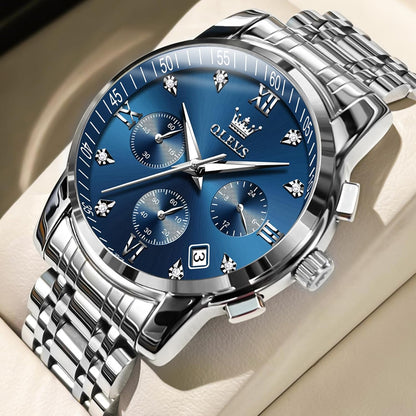 HOTOLEVS Watches for Men with Date Luxury Big Face Waterproof Mens Wristwatch Analog Dress Two Tone Stainless Steel Man Watch Luminous Relojes De Hombre Calendar(Green/Blue/Black Dial