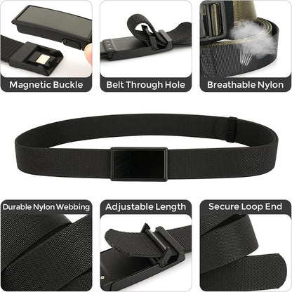 HOTMens Magnetic Belt 1.38" Wide Quick Release Metal Buckle Elastic Nylon Webbing Stretchable Golf Belts