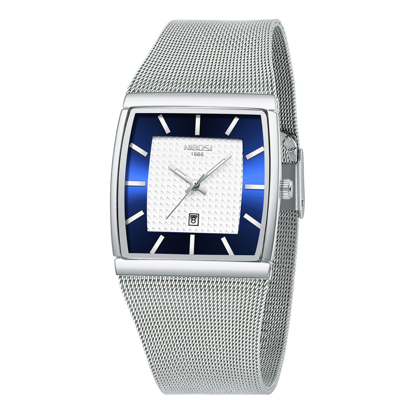 HOTNIBOSI Men Watches Square Analog Quartz Stainless Steel Watches for Men Mesh Strap Waterproof Business Military Sport Wrist Watch with Date