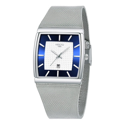 HOTNIBOSI Men Watches Square Analog Quartz Stainless Steel Watches for Men Mesh Strap Waterproof Business Military Sport Wrist Watch with Date