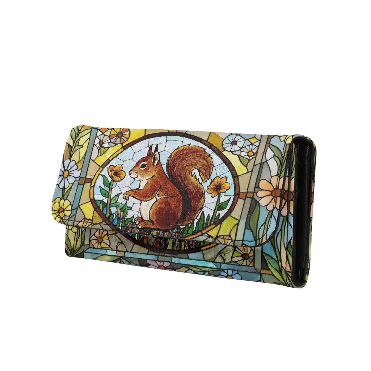 HOTNorth Cardinals Bird Women Wallet Long Trifold Checkbook Wallets with Zipper Pocket, Mosaic Art Birds Flowers Credit Card Holder PU Leather Billfold Wallet Purse