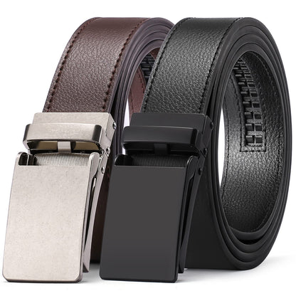 HOTSENDEFN 2 Pack Ratchet Belt Men, Men Leather Belts in Gift Set Box for Dress Casual, Size Adjustable Trim to Fit