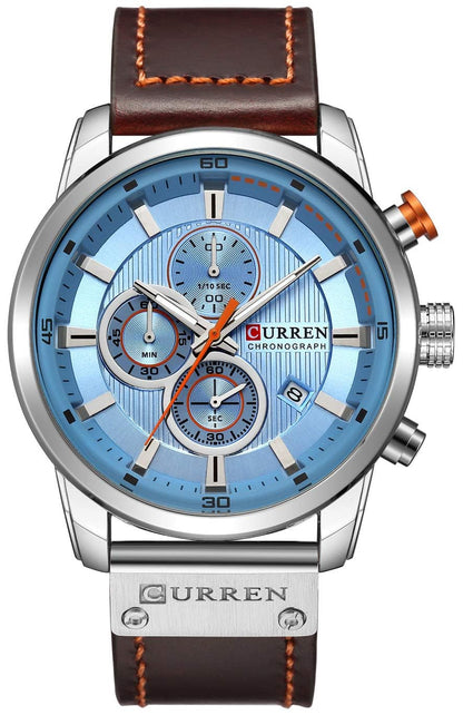 HOTFANMIS Mens Sport Military Analog Quartz Watch Chronograph Classic Casual Business Dress Waterproof Watch Multifunctional Wristwatch with Leather Strap
