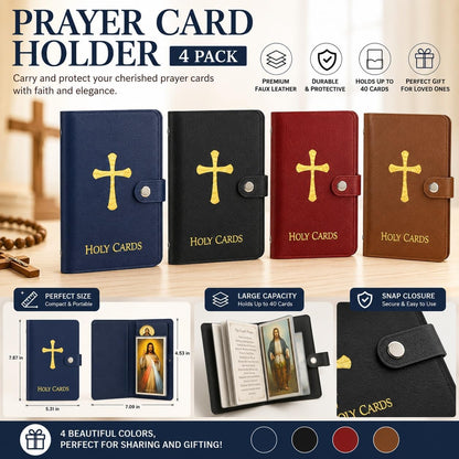 HOT4 Pcs Prayer Card Holder Carrying Each Case Hold To 40 Holy Card Holder Case Faux Leather With Snap Closure Holy Bag Organizer For Religious Prayer