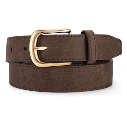 HOTJASGOOD Women Leather Belt with Gold Buckle Vintage Elegant Casual Waist Belt for Jeans Pants