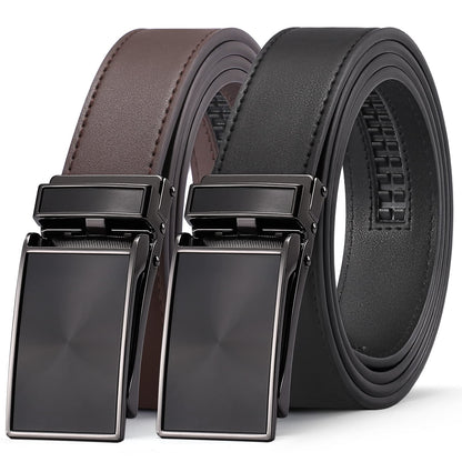 HOTSENDEFN 2 Pack Ratchet Belt Men, Men Leather Belts in Gift Set Box for Dress Casual, Size Adjustable Trim to Fit