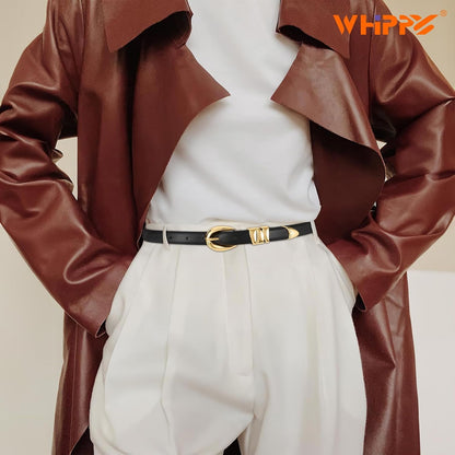 HOTWHIPPY Women Skinny Leather Belt for Jeans Pants Dresses Ladies Fashion Waist Belt with Shiny Gold Buckle