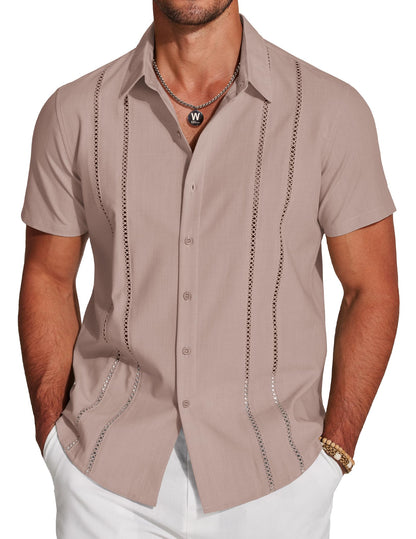 HOTCOOFANDY Men's Cuban Guayabera Shirt Short Sleeve Button Down Shirts Casual Summer Beach Linen Shirts