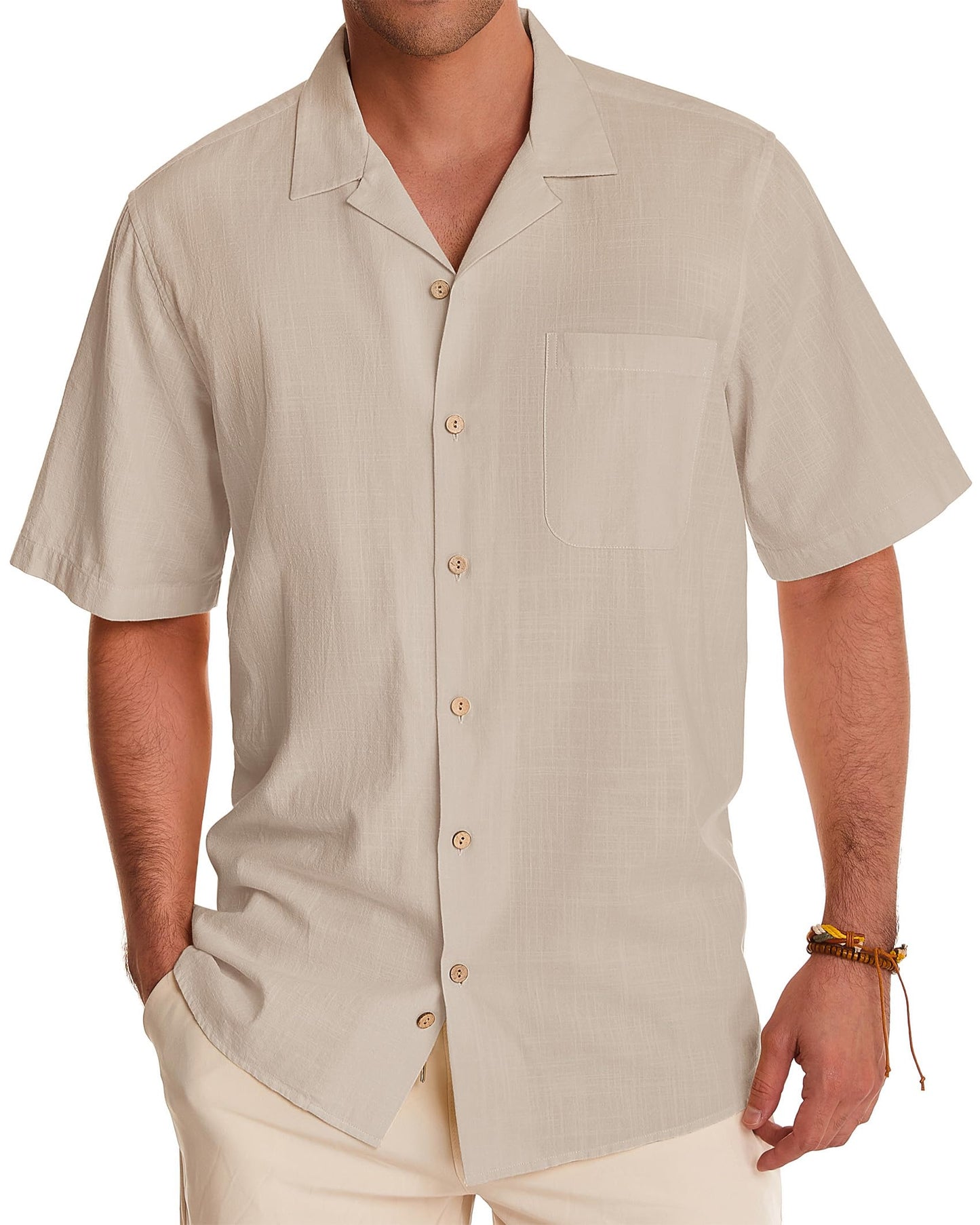 HOTAlimens & Gentle Mens Linen Shirts Cotton Hawaiian Shirts Short Sleeve Button Down Shirts Casual Summer Beach Tops