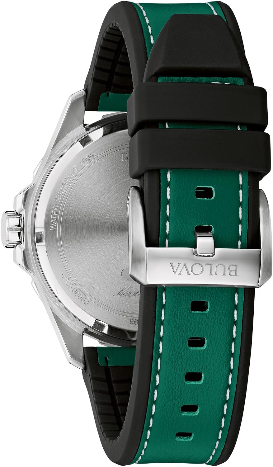 HOTBulova Men's Marine Star Quartz Silver Stainless Steel Watch, Leather and Silicone Strap, 100M Water Resistant, 43mm