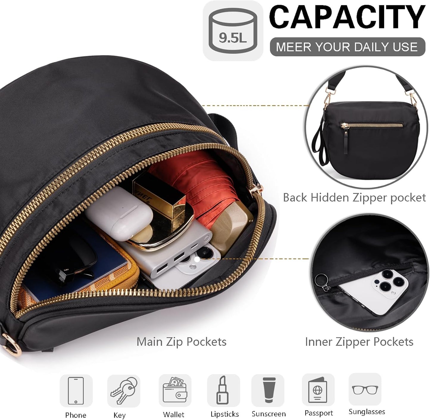 HOTPure Colour Crossbody Bum Bags for Women Spacious Checkered Cross body Bag Nylon Trendy Fanny Pack for Travel