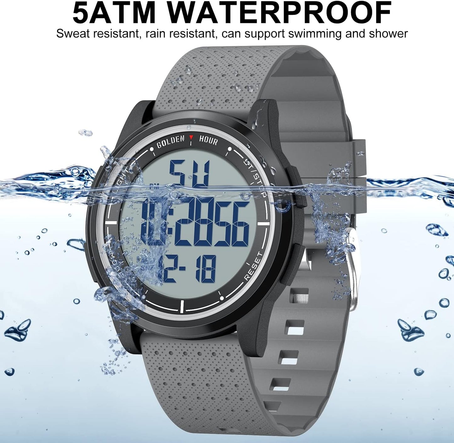 HOTGOLDEN HOUR Ultra-Thin Minimalist Sports Waterproof Digital Watches Men with Wide-Angle Display Rubber Strap Wrist Watch for Men Women