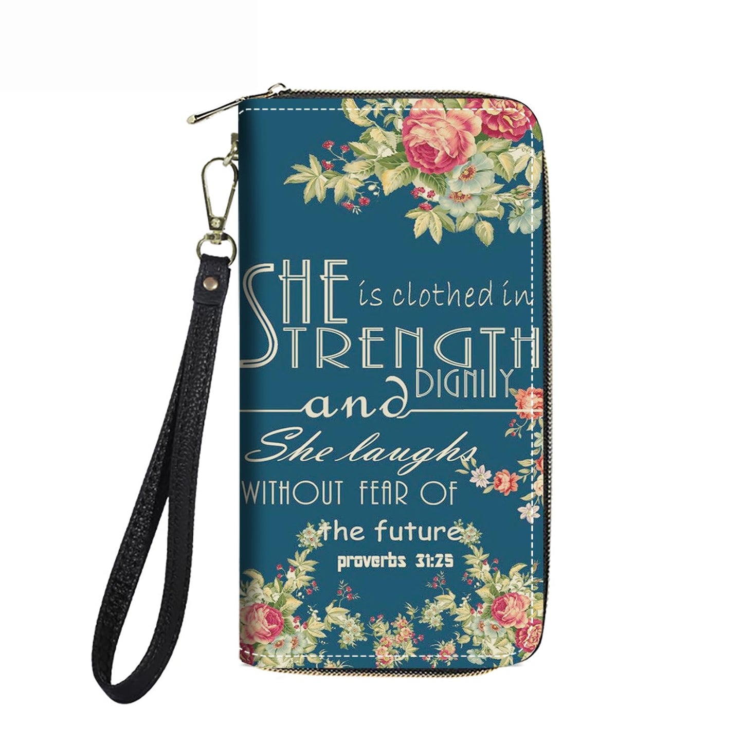 HOTWomen's Large Capacity Wallet PU Leather Double Zipper Clutch Purse Multifunctional Wallet with Removable Wristlet Strap for Smart Phone/Coin/Card/Cash, Flower Butterfly