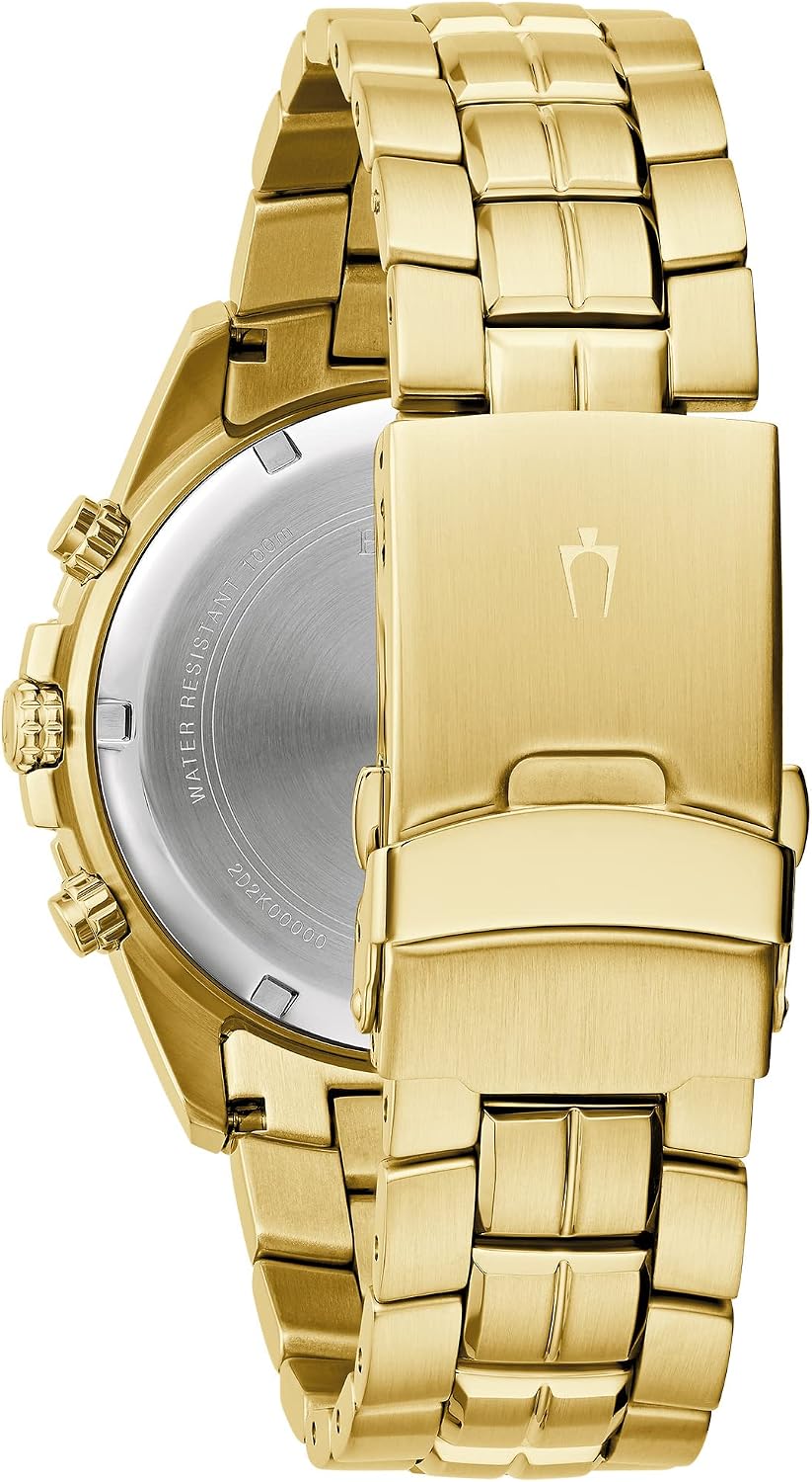 HOTBulova Men's Marine Star Gold Chronograph Stainless Steel Watch, Black Dial Style: 98B406