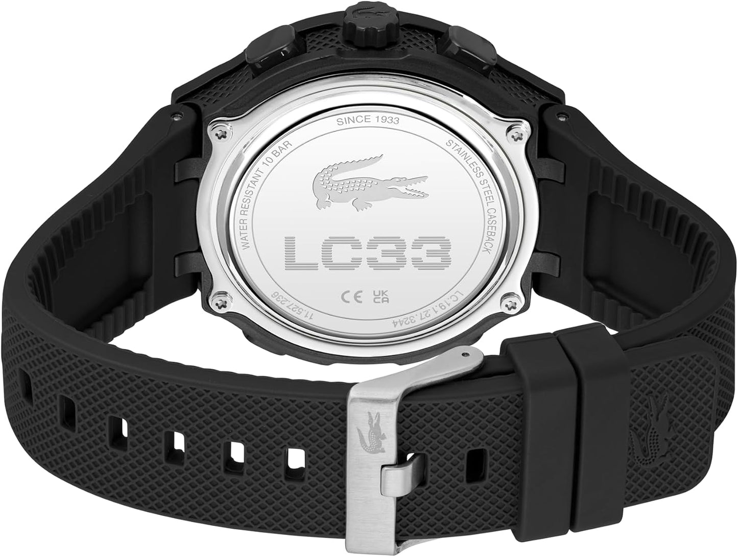 HOTLacoste LC33 Men’s Analog-Digital Quartz Watch - Silicone Strap with Crocodile Texture, TR90 Octagonal Case, Alarm, Chronograph and Calendar -Bold, Sporty Timepiece