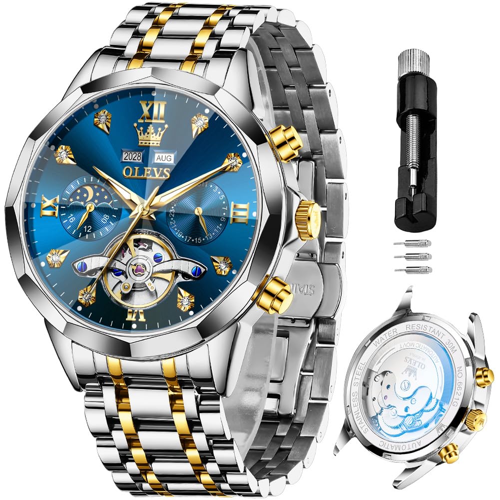 HOTOLEVS Skeleton Men Watches Automatic Business Luxury Diamond Self Winding Watch for Men Stainless Steel Calendar Wrist Watch