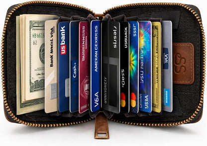 HOTESS RFID Cowhide Leather Wallet Women Small Zip Accordion Card Holder | Hair-On Leather Compact Organizer with Coin Pocket Secure Zipper (11 x 7.5 cm) Stylish Gift Pouch Minimal Everyday Carry