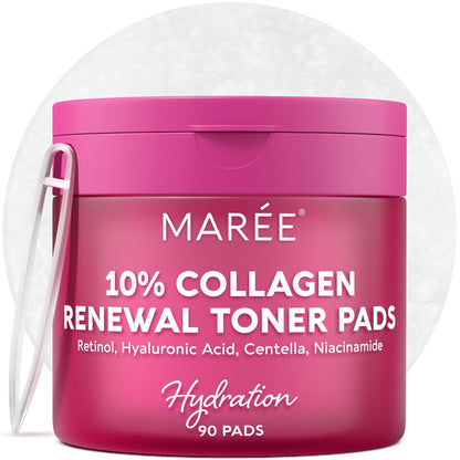 HOTMAREE Glycolic Acid Pads - Toner Pads for Face Cleansing - Exfoliating Pad with Tea Tree Oil, Salicylic Acid & Vitamins E, B3, B5 - Facial Polishes & Peels, Skin Pore Resurfacing & Radiance - 50 Count