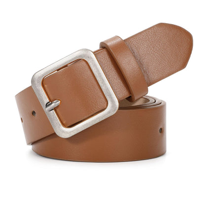 HOTXZQTIVE Women’s Leather Belts for Jeans Pants Dresses Fashion Ladies Black Belt with Square Buckle