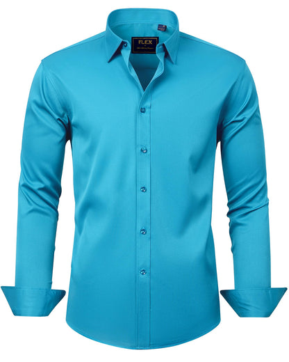 HOTJ.VER Men's Dress Shirts Solid Long Sleeve Stretch Wrinkle-Free Formal Shirt Business Casual Button Down Shirts