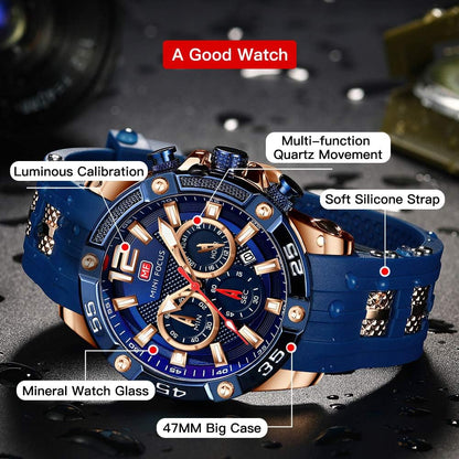 HOTMF MINI FOCUS Men Watches Unique Casual Wrist Watches (Chronograph/Waterproof/Luminous/Calendar/24 Hours) Silicon Band Fashion Watches for Men