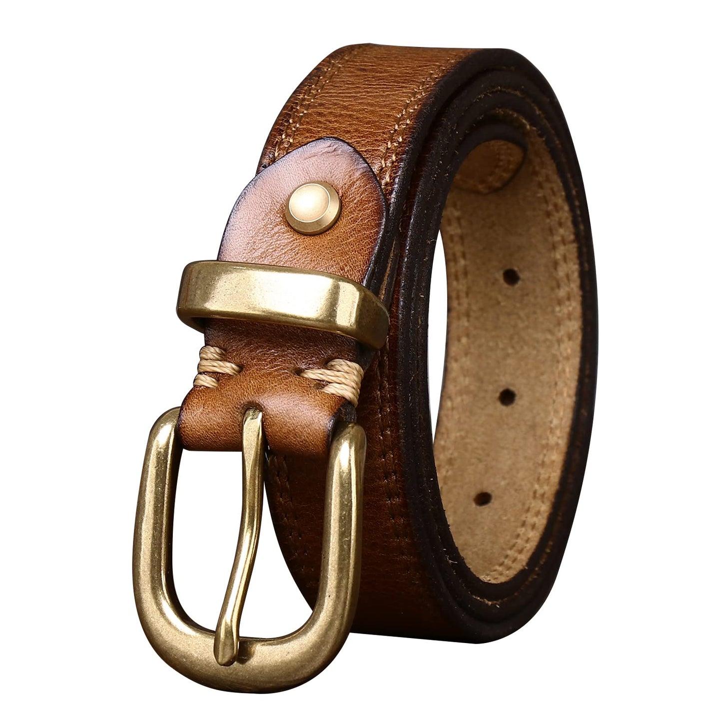 HOTWomens Belts for Jeans 1.1" Width Ladies Belts for Dresses Full Grain Leather Gold Buckle Belt Gift Box