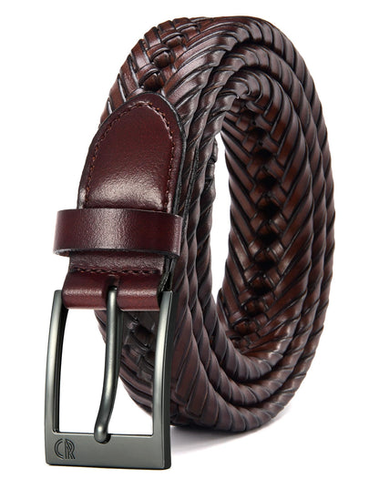 HOTCHAOREN Leather Braided Belts for Men - 1 1/8" Mens Casual Woven Leather Belt for Dress Pant