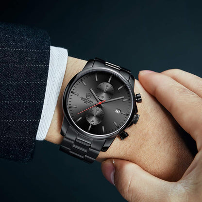 HOTGOLDEN HOUR Fashion Business Mens Watches with Stainless Steel Waterproof Chronograph Quartz Watch for Men, Auto Date