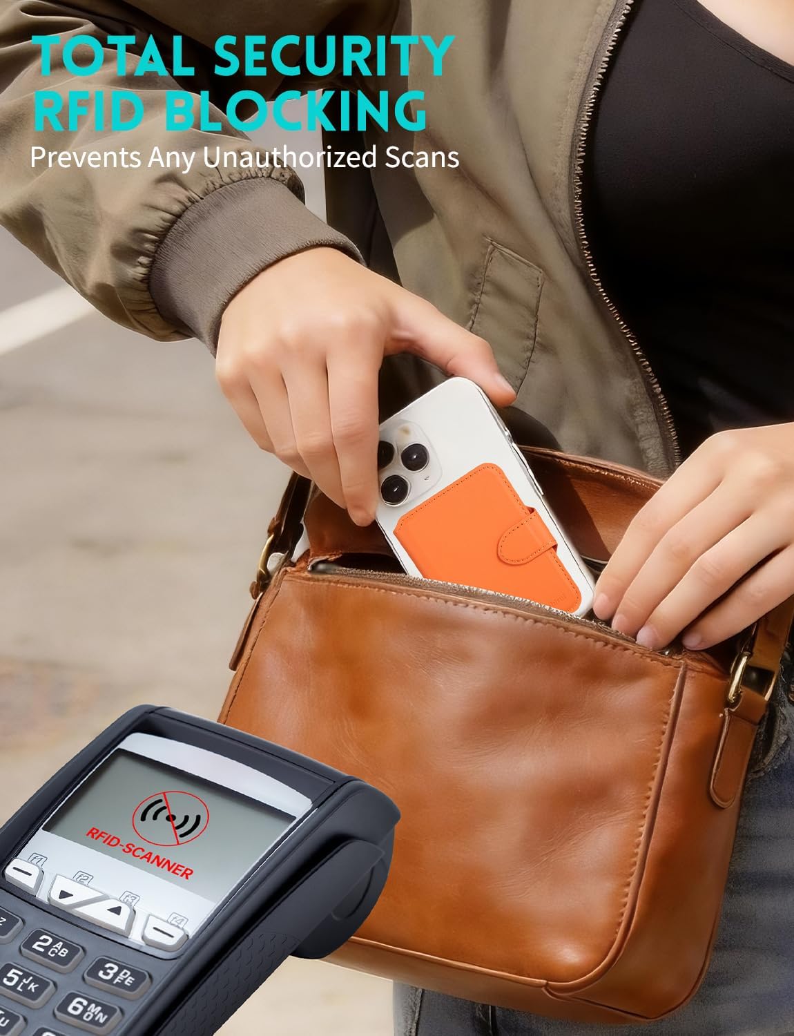 HOTSmall wallet for women,Magsafe Wallet for iphone,Credit Card Holder | magnetic wallet for iphone 17/16/15/14/13/12 Series,RFID Protection,Holds 6 Cards,ID Window,Cash Slot,Thin,Pocket Fit,Orange