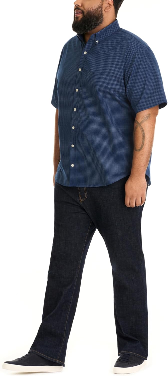 HOTVan Heusen Men's Big and Tall Wrinkle Free Short Sleeve Button Down Shirt, No-Tuck Length, Comfortable Stretch Fabric