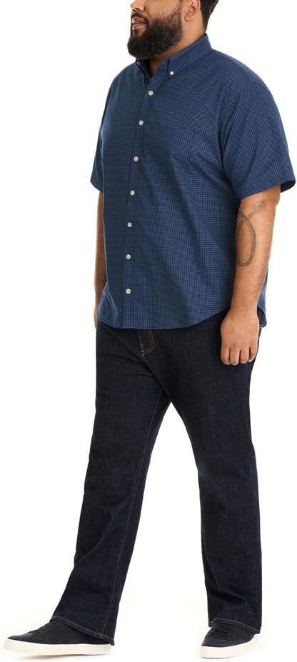 HOTVan Heusen Men's Big and Tall Wrinkle Free Short Sleeve Button Down Shirt, No-Tuck Length, Comfortable Stretch Fabric