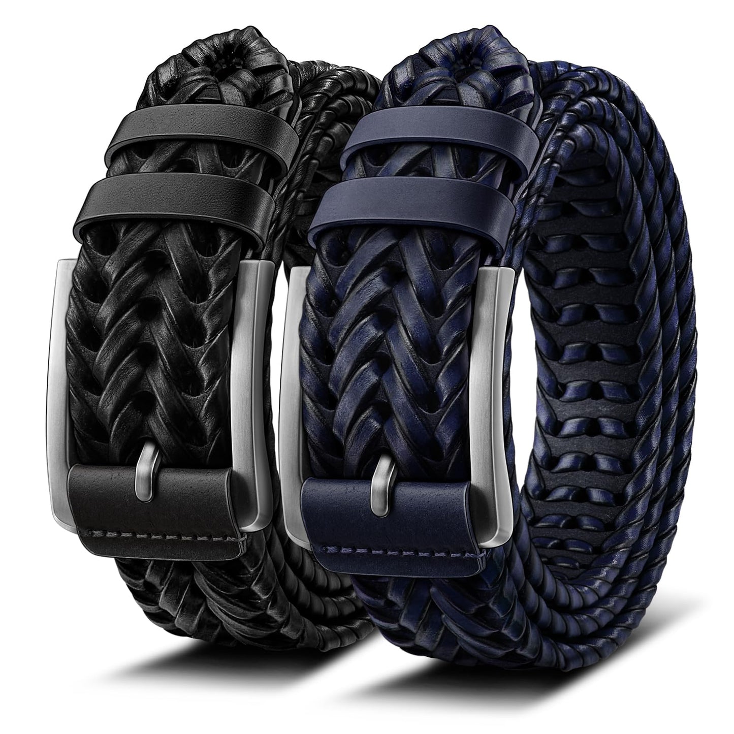 HOTBULLIANT 2-Pack Braided Woven Leather Belts for Men 1 3/8"-Gift Boxed | Holeless Understated Elegance| Breathable & Lightweight | Versatile For Golf, Casual, Jeans