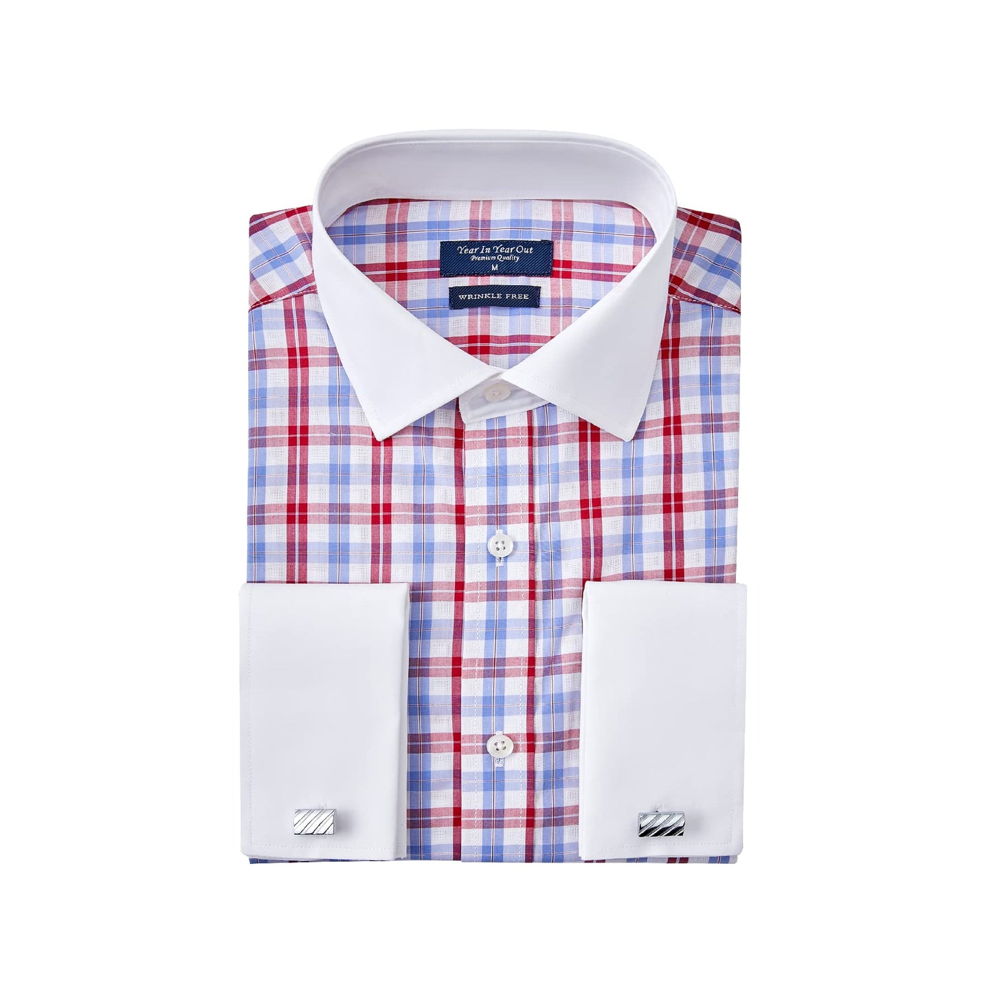HOTYear In Year Out French Cuff Wrinkle Free Dress Shirt for Men Regular Fit Long Sleeve Wrinkle Resistant Shirt