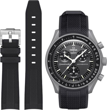 HOTStanchev Bands for Moonswatch Watch,Curved No Gap Soft Silicone Strap for Omega X Swatch Speedmaster 20mm Watch,Swatch Omega Moonswatch Speedmaster Replacement Strap Men Women (Black)