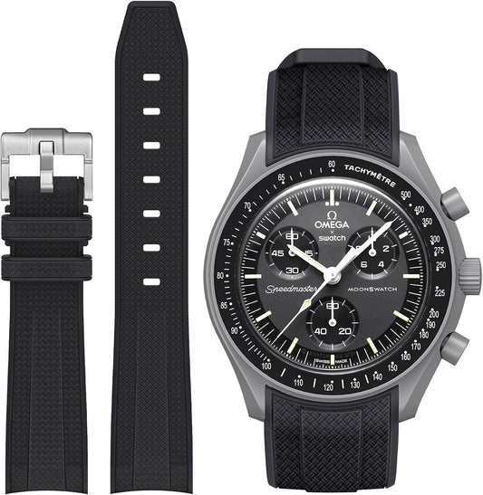 HOTStanchev Bands for Moonswatch Watch,Curved No Gap Soft Silicone Strap for Omega X Swatch Speedmaster 20mm Watch,Swatch Omega Moonswatch Speedmaster Replacement Strap Men Women (Black)