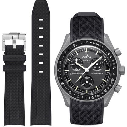 HOTStanchev Strap for Omega x Swatch MoonSwatch/Rolex Watch 20mm,Soft Silicone Omega X Swatch Moonswatch Speedmaster Replacement Strap,Curved No Gap Moonswatch Swatch strap for Men Women (Black1)