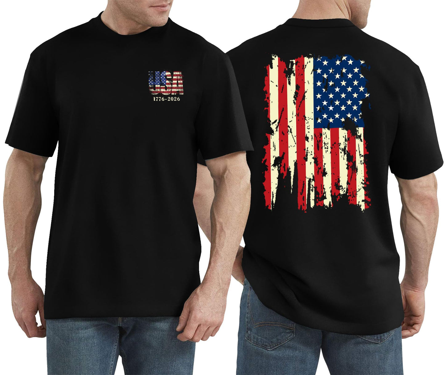HOT250 Years American Flag Shirts for Men: 4th of July T Shirt 1776-2026 USA Patriotic Tee Tops
