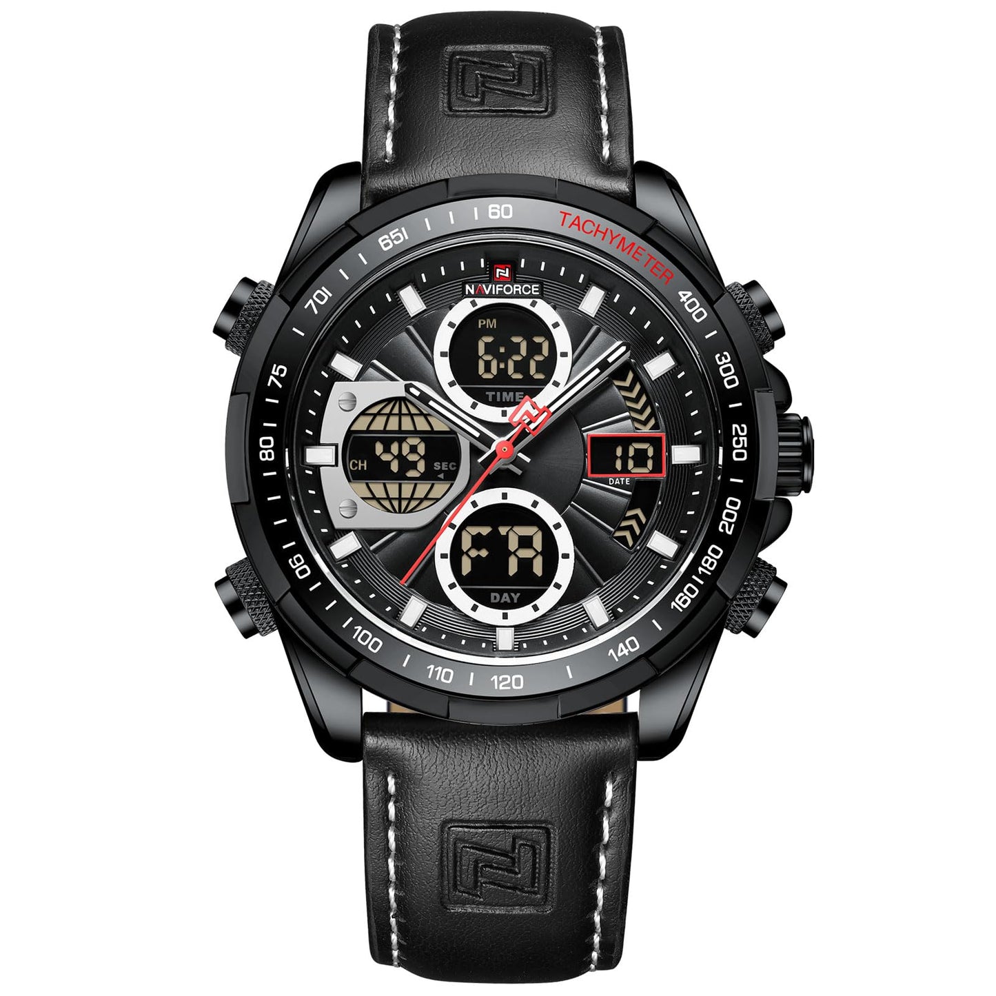 HOTNAVIFORCE Men's Military Digital Watches Analog Quartz Waterproof Watch Sport Multifunctional Leather Wristwatch