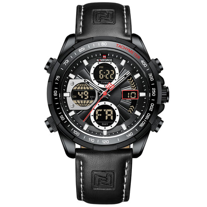 HOTNAVIFORCE Men's Military Digital Watches Analog Quartz Waterproof Watch Sport Multifunctional Leather Wristwatch